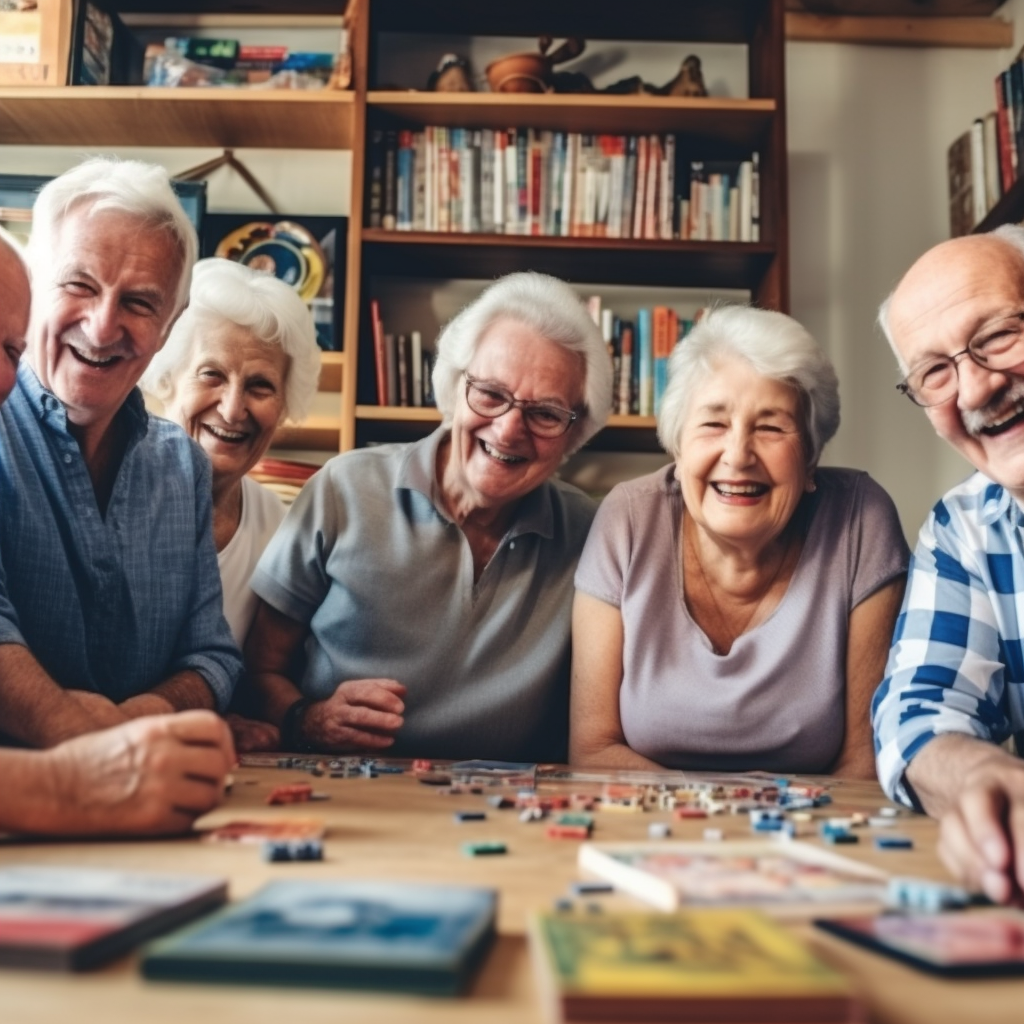 Grupo de idosos praticando atividades cognitivas, para evitar a perda de memória em idosos.